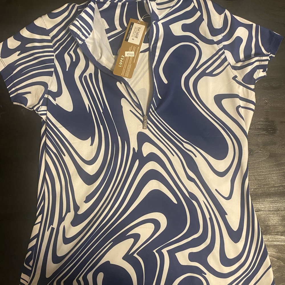 Blue and White Swirl Pattern Women's Golf Top